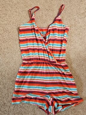 Striped Sleeveless Romper - Orange Multi Medium